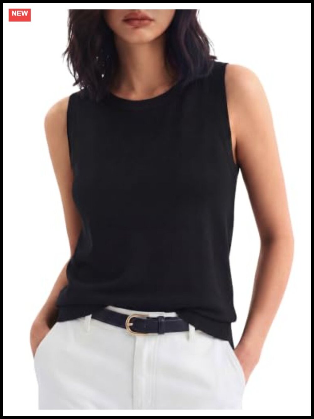 Wool Blend Sleeveless Sweater Tank Top Crew Neck Ribbed Knit Business Casual